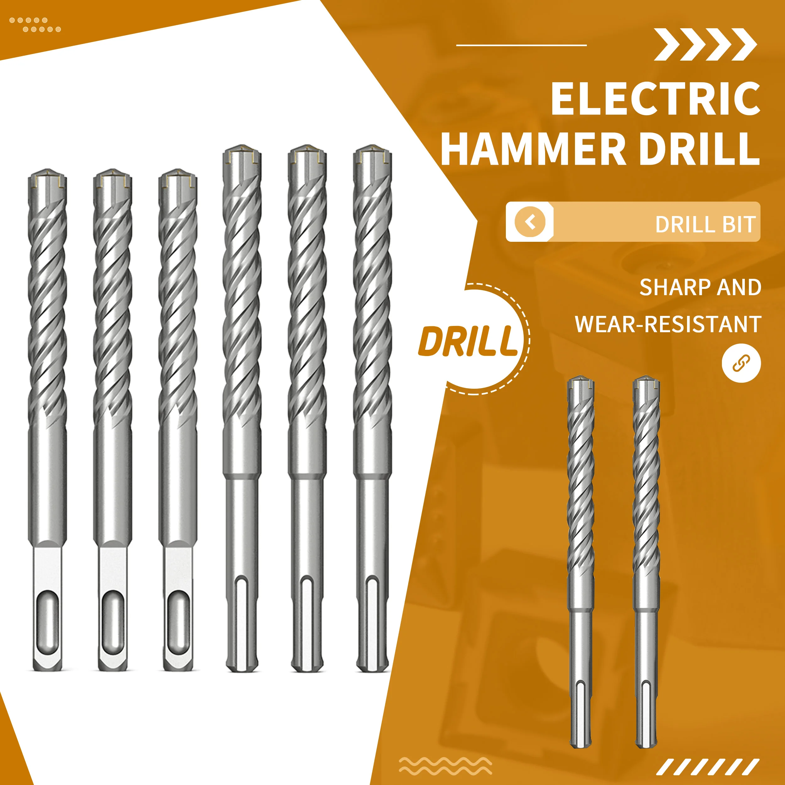 

Impact Drill Bit Electric Hammer Concrete Round/ Square Handle Through The Wall Turn Head Four Pit Alloy Cross Four-edged Drill