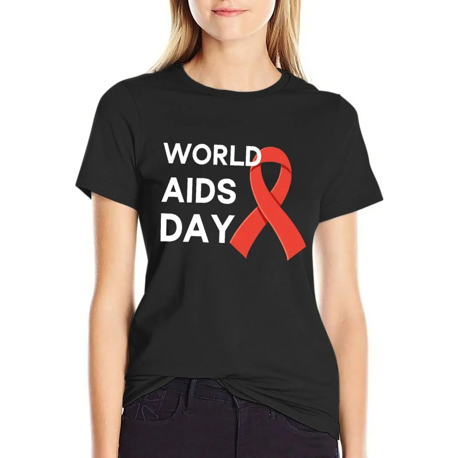 

World Aids Day T-Shirt female Short sleeve tee lady clothes plus sizes t-shirt dress for Women graphic
