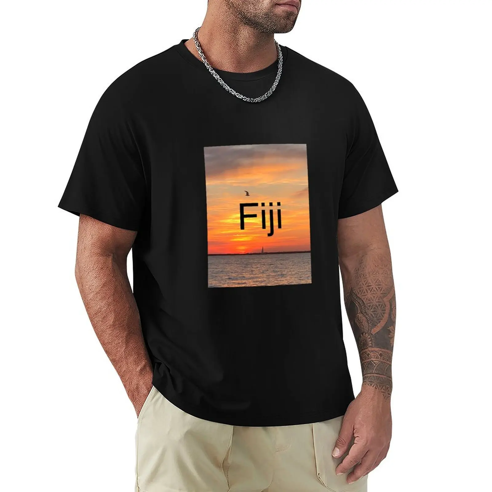 Fiji Islands Destination Sunset T-Shirt Casual Breathable Short Sleeve Top