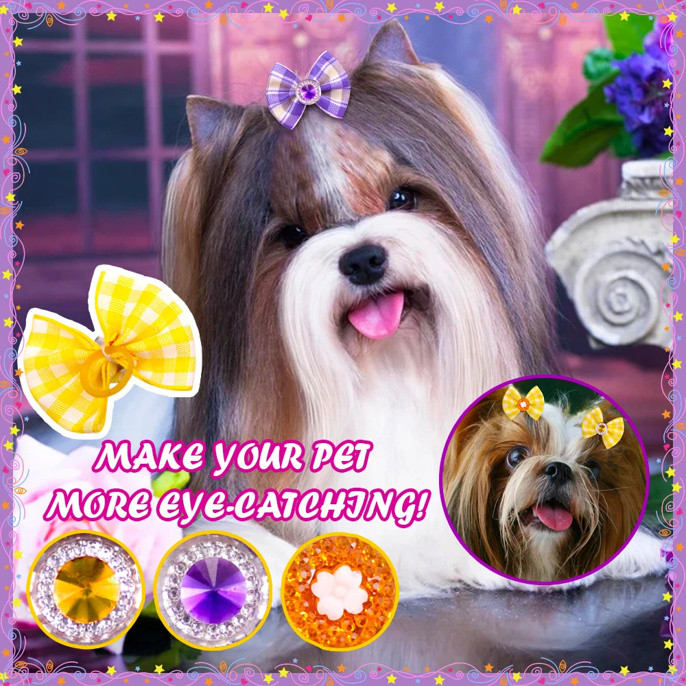 50pcs Dog Bows Handmade Pet Hair Accessories For Dog Grooming Products Pet Dog Small Dog Hair Bows Rubber Bands Pet Supplies