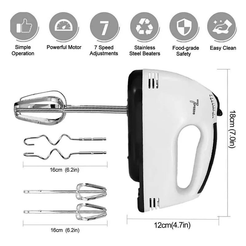 Handheld electric egg beater, household automatic mixer, egg white and cream beater, mini 7-speed white