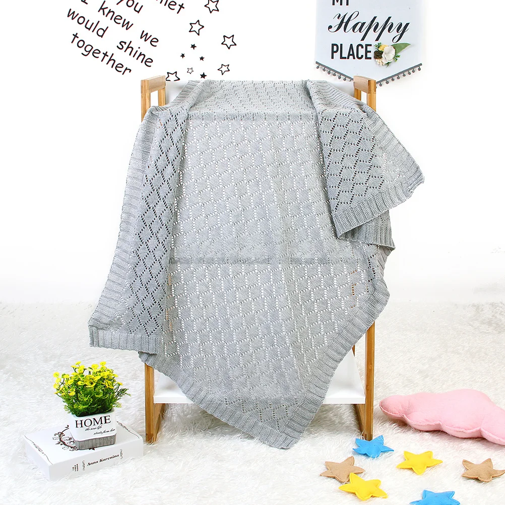 

Baby Blanket Color Knitted Hollowed-Out Winter Autumn Stroller Infant Warm Soft Windproof Blanket for Indoor Outdoor