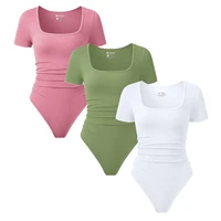 Fashion Women's New Shaping Underwear Bodysuit Short-Sleeved Square Collar Sexy Elastic Fitness Casual Yoga One-Piece Bodysuit - Image 2