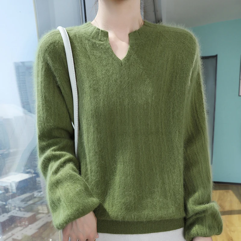 

100% кашемировый трикотаж из норки: женский мягкий теплый пуловер для весны и осени, элегантный повседневный свитер, комфортная женская одежда, топ для офиса