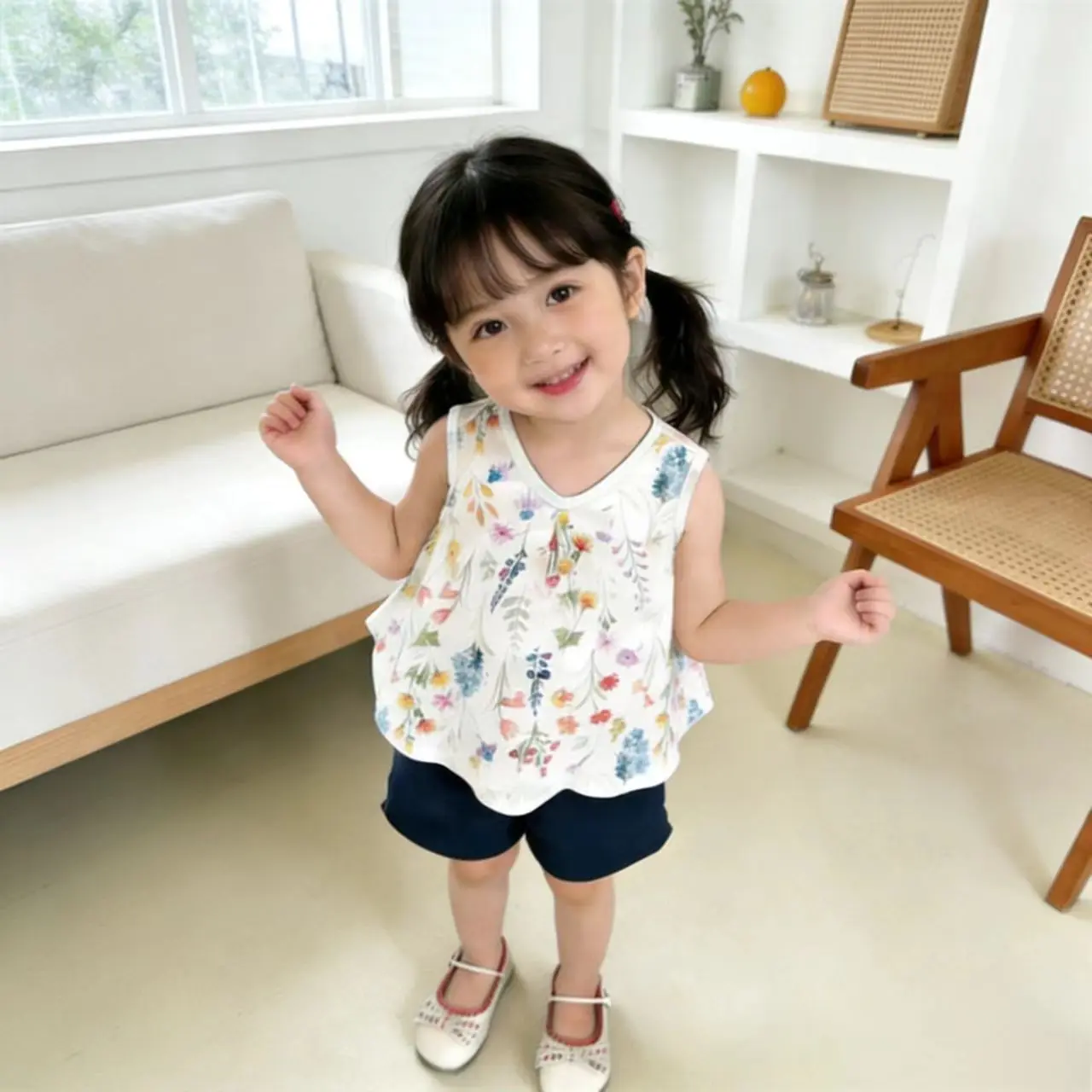 New Summer Girls Two Piece All Over Fresh Floral Print Sweet Summer Look Loose Comfortable Cut Kids Move Freely