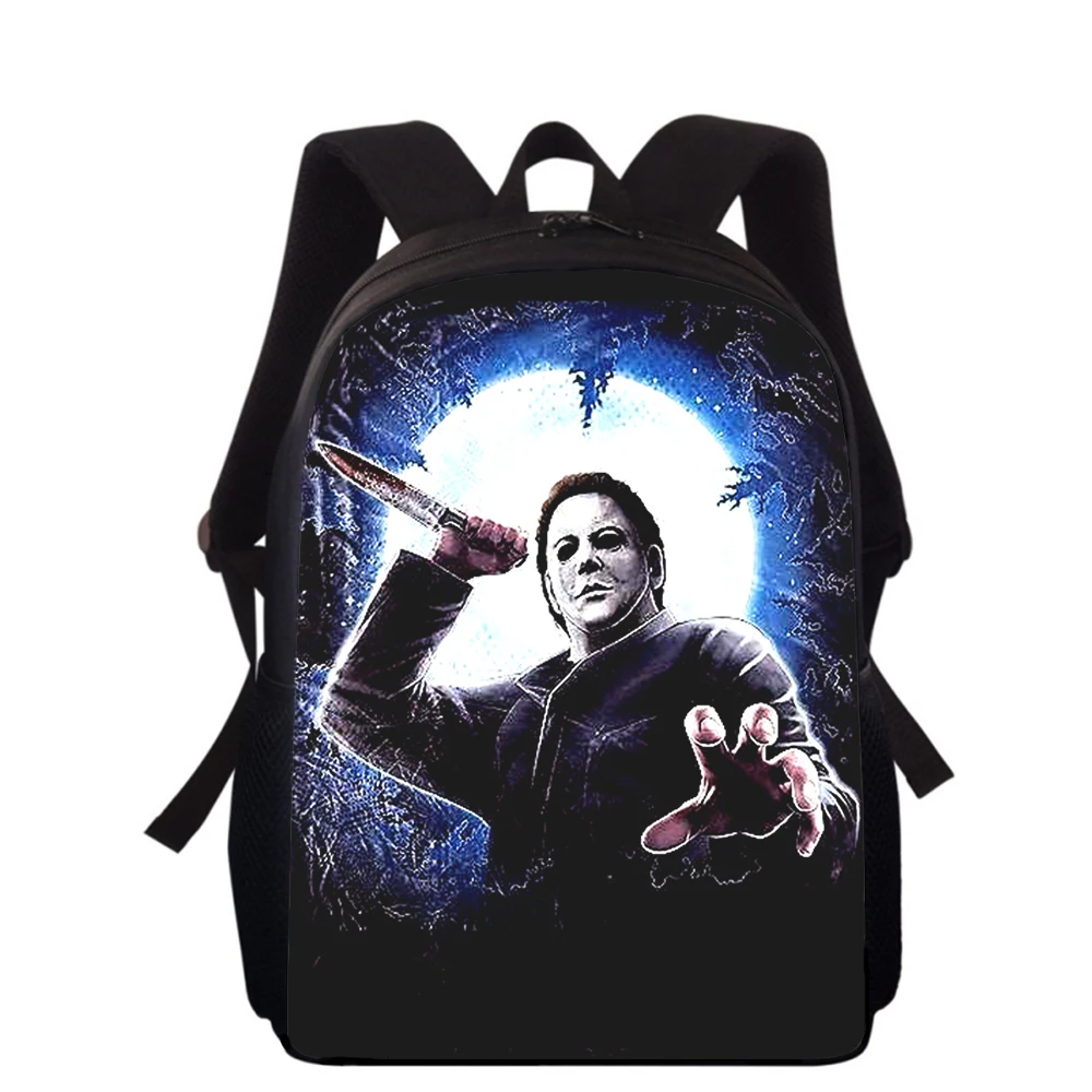 Halloween Michael Myers-3D Horror Movie Mochila para Crianças, Sacos Escolares Primários para Meninos e Meninas, Estudantes Sacos De Livros, 16"