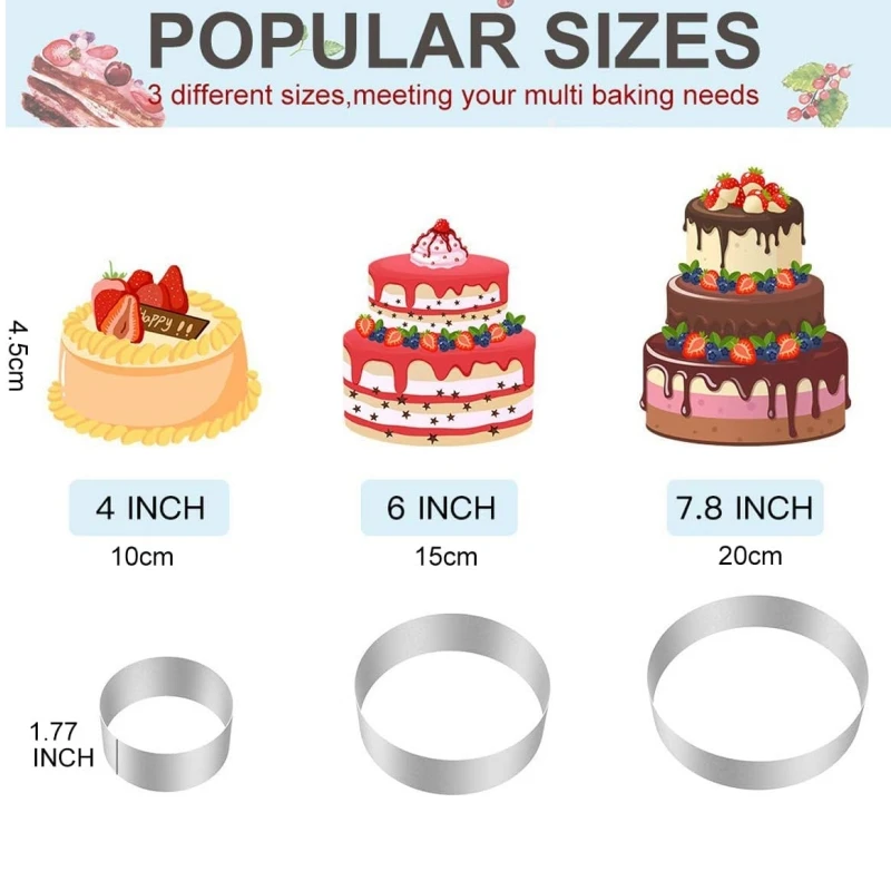 قالب حلقة الكيك على شكل مربع دائري من الفولاذ المقاوم للصدأ قابل لإعادة الاستخدام أداة خبز ذاتية الصنع ملحقات أدوات المطبخ والمعجنات #6