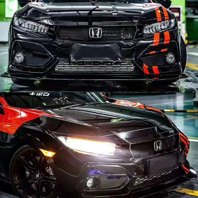 For 10th Honda Civic FK7 FK8 TYPE-R Fiberglass Front Bumper Grille Racing Car FC JS N1 Style Medium Mesh Grill  Accessories