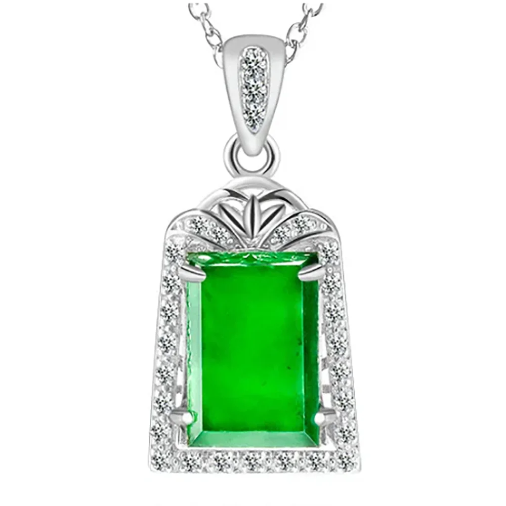 

Myanmar A-goods Jadeite Small Amulet S925 Silver Inlaid Fashion Charm Ice Jade Senior Pendant Necklace