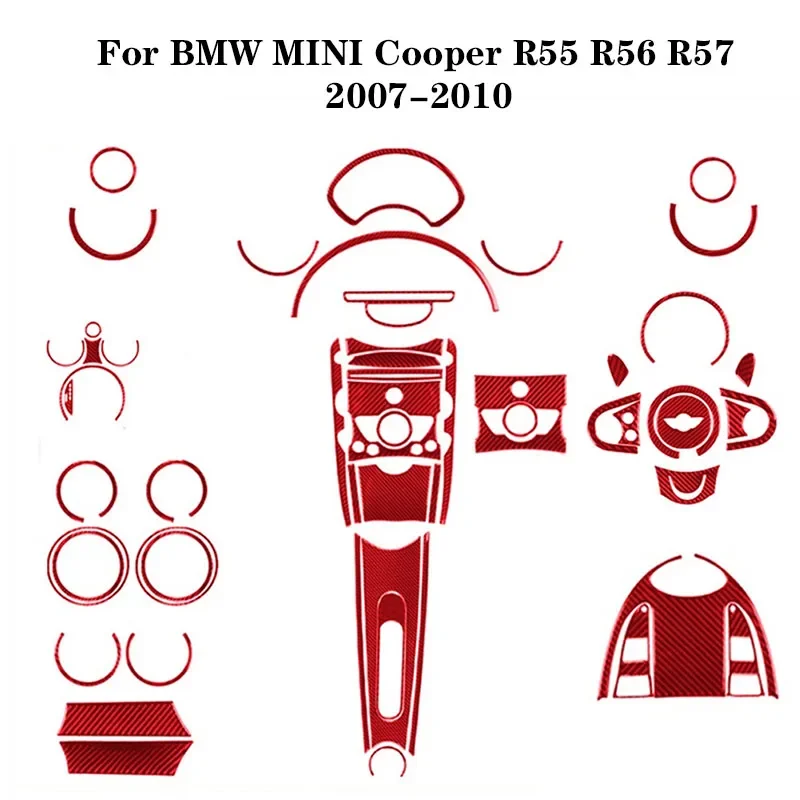 For BMW MINI Cooper R55 R56 R57 2007 2008 2009 2010 Carbon Fiber Red Stickers Car Accessories Interior Decorative Strips