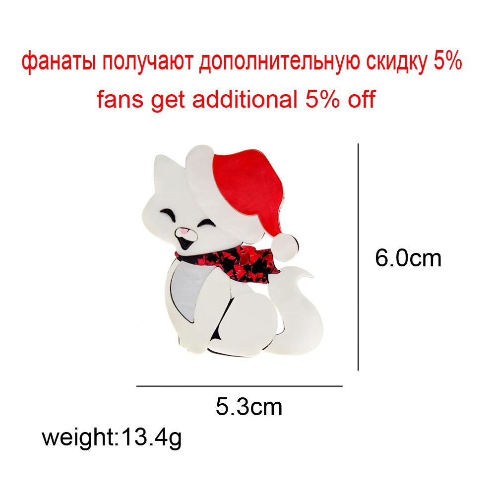 CINDY XIANG ropa acrílica Navidad sombrero rojo broche de gato diseño Animal Pin mujeres y hombres joyería de moda lindo gatito nuevo