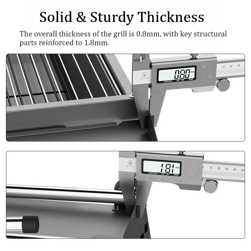Stainless Steel Foldable BBQ Grill Set with Side Shelves & Griddle Plate, Portable Charcoal Grill for Patio Backyard