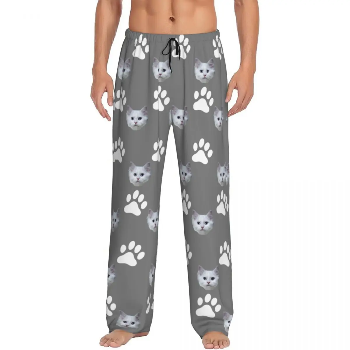 Custom Personalized Pet Cat Face Pajamas Pajama Pants Men's Sleepwear Lounge Sleep Bottoms Stretch with Pockets