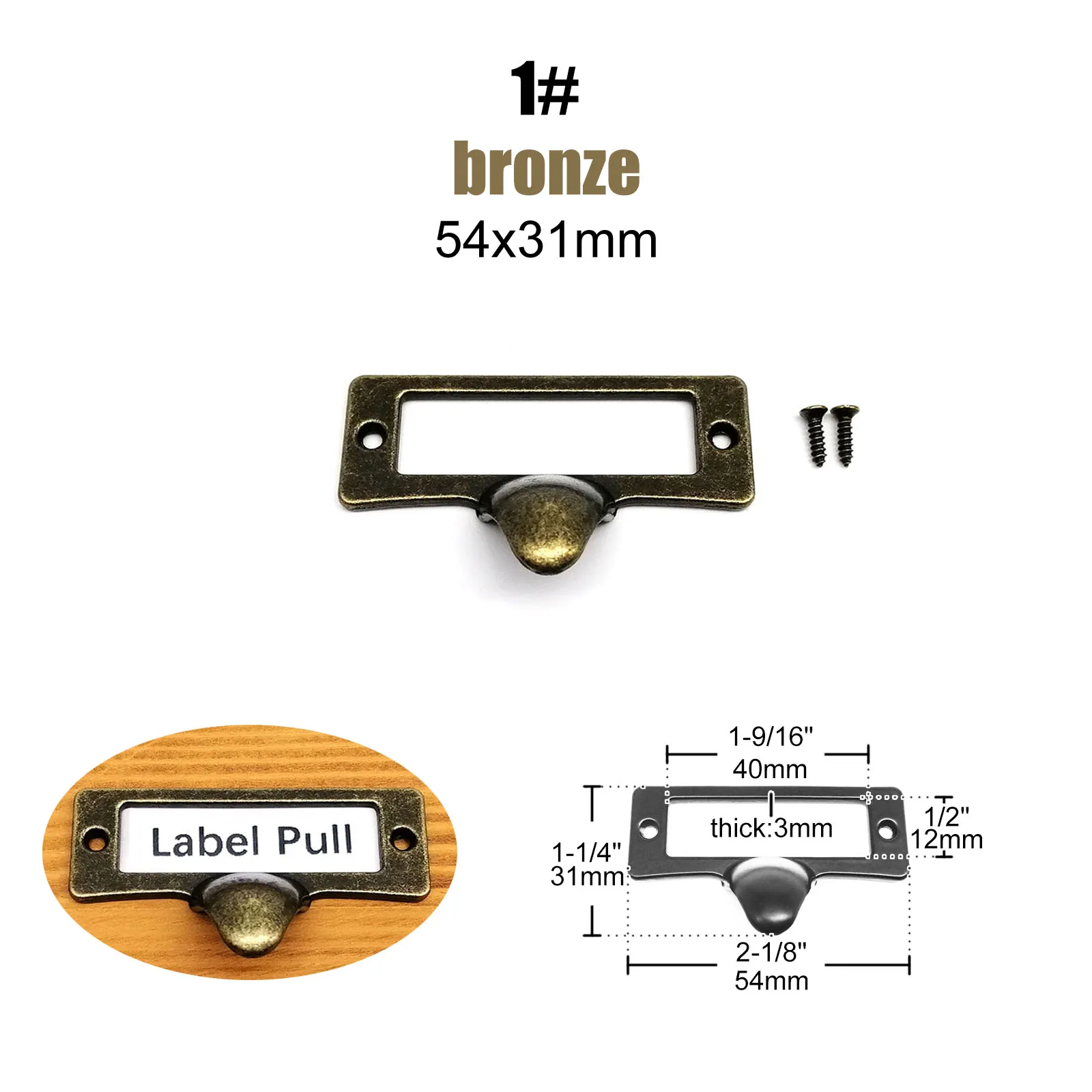 HZYUEGOU 6 Stück Antike Retro Vintage Stil Etikettenhalter Namensschildrahmen mit Griff für Schrank Schublade Schmuckkästchen Box – Detail 1