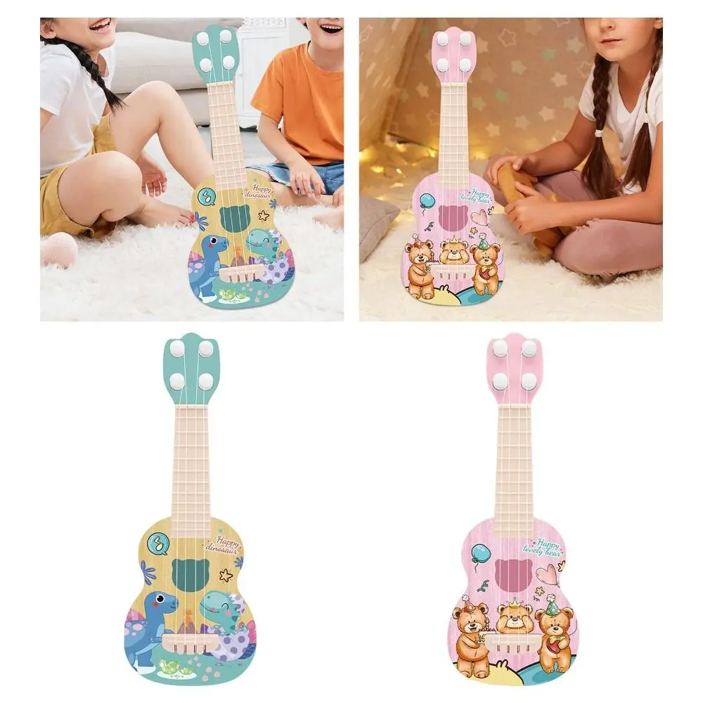 4 Strings Ukulele Guitar Toy Adjustable String Knob Cartoon Animal Simulation Ukulele Toy Classical Durable Small Guitar Toy