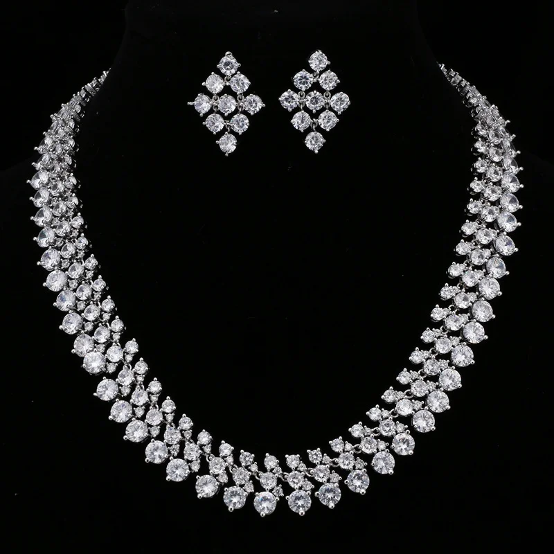 

Exaggerated Vintage European American Cubic Zirconia Bridal Set, Retro Necklace Earrings 2Pcs Jewelry for Wedding Formal Gown