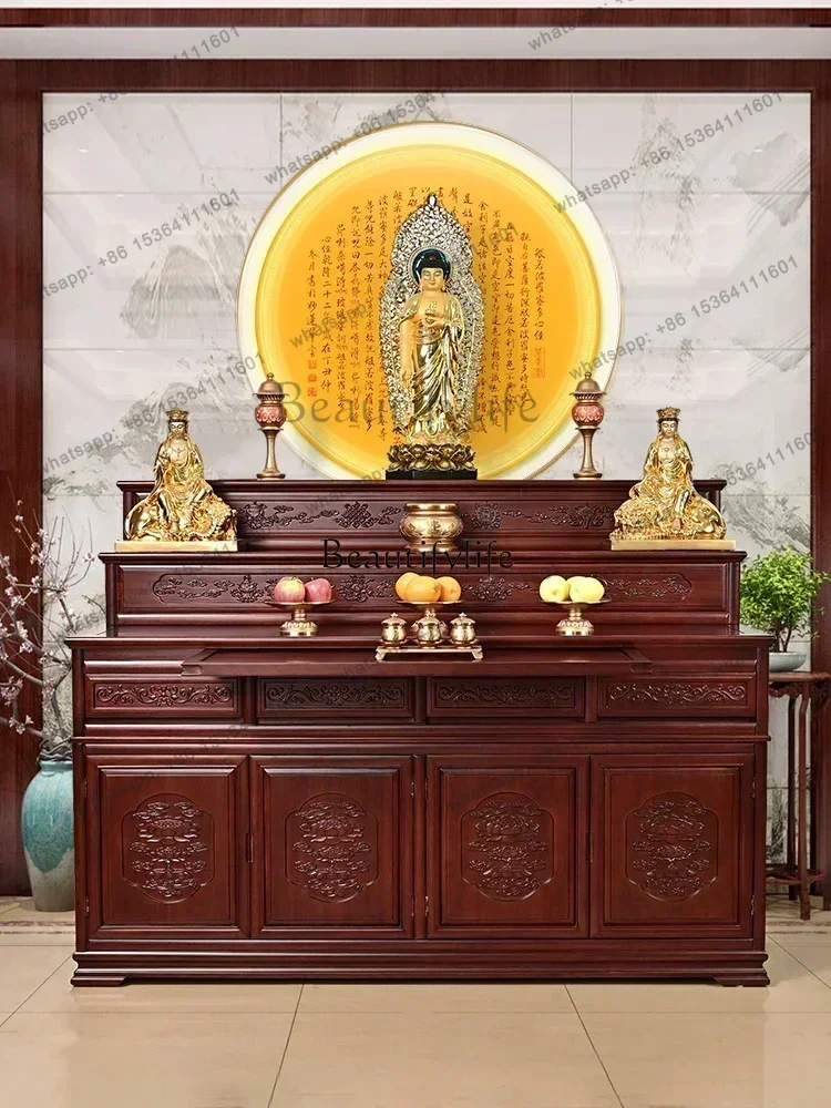 35L*Solid Wood Three-Layer Buddha Shrine Altar New Chinese Incense Table Buddha Cabinet D38