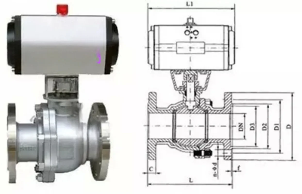 Pneumatic Stainless Steel Flanged Ball Valve Q641F-16P Stainless Steel Pneumatic Ball Valve DN15-DN200