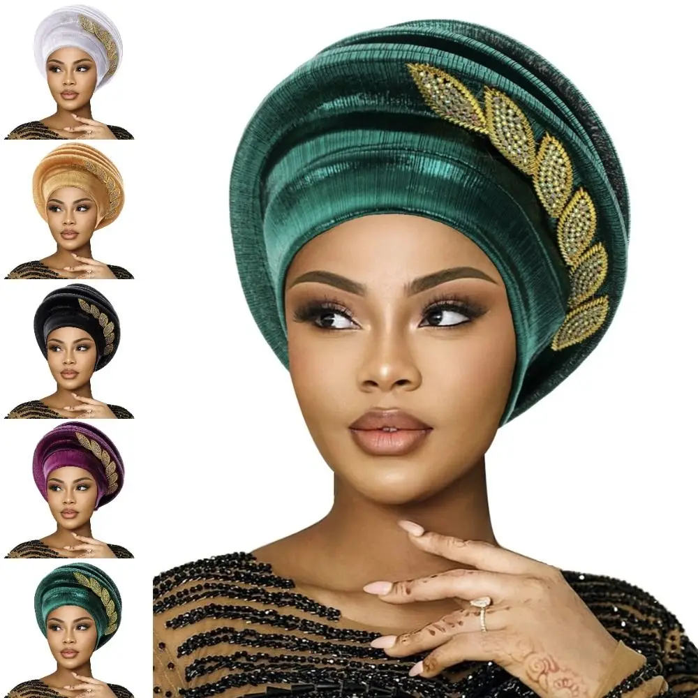 Leaves Diamonds Spiral Beret Turbans Lightweight Luxury Afrcian Lady Head Wraps Breathable Turban Nigeria Headpiece For Women