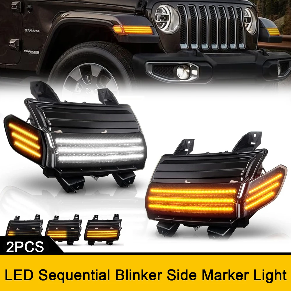 

Car Front Bumper Repeat Blinker Side Marker Lights For Jeep Wrangler JL 2018-2021 Canbus Sequential Indicator Parking Lamp Amber