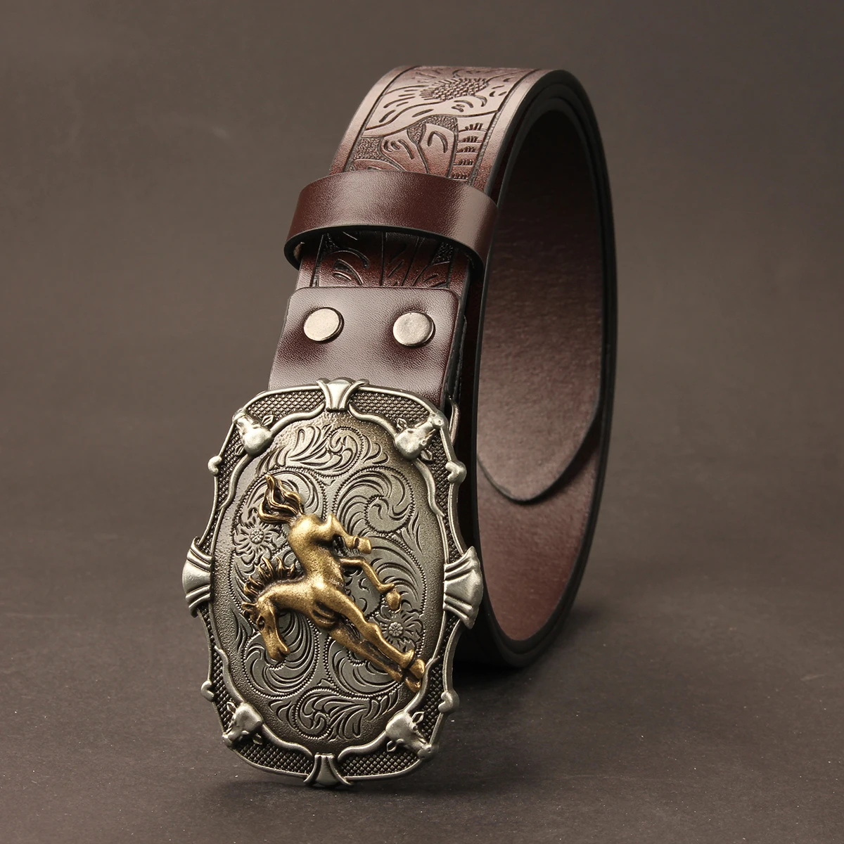 Western Cowboy Style Vintage Casual Belt - Horse Carved Buckle & Bohemian Print, Perfect for Daily Commute & Dating Outfits belt