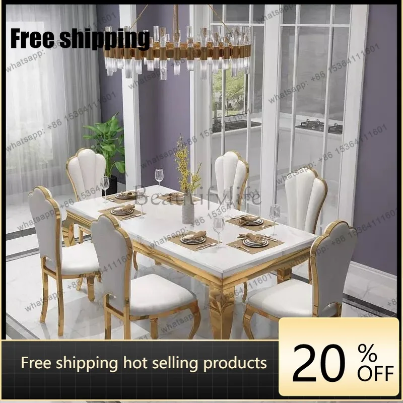hot  Hong Kong style stainless steel marble dining table simple modern high-end restaurant homeFactory Direct