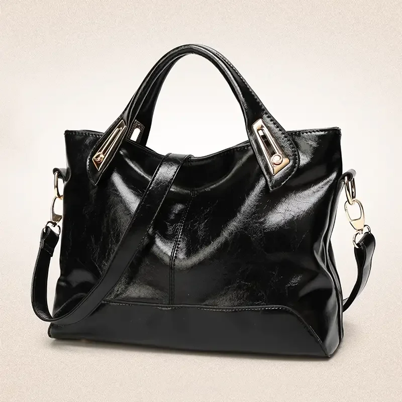 

Oil Wax Faux Leather Handbag, Women's Large Capacity Shoulder Bag