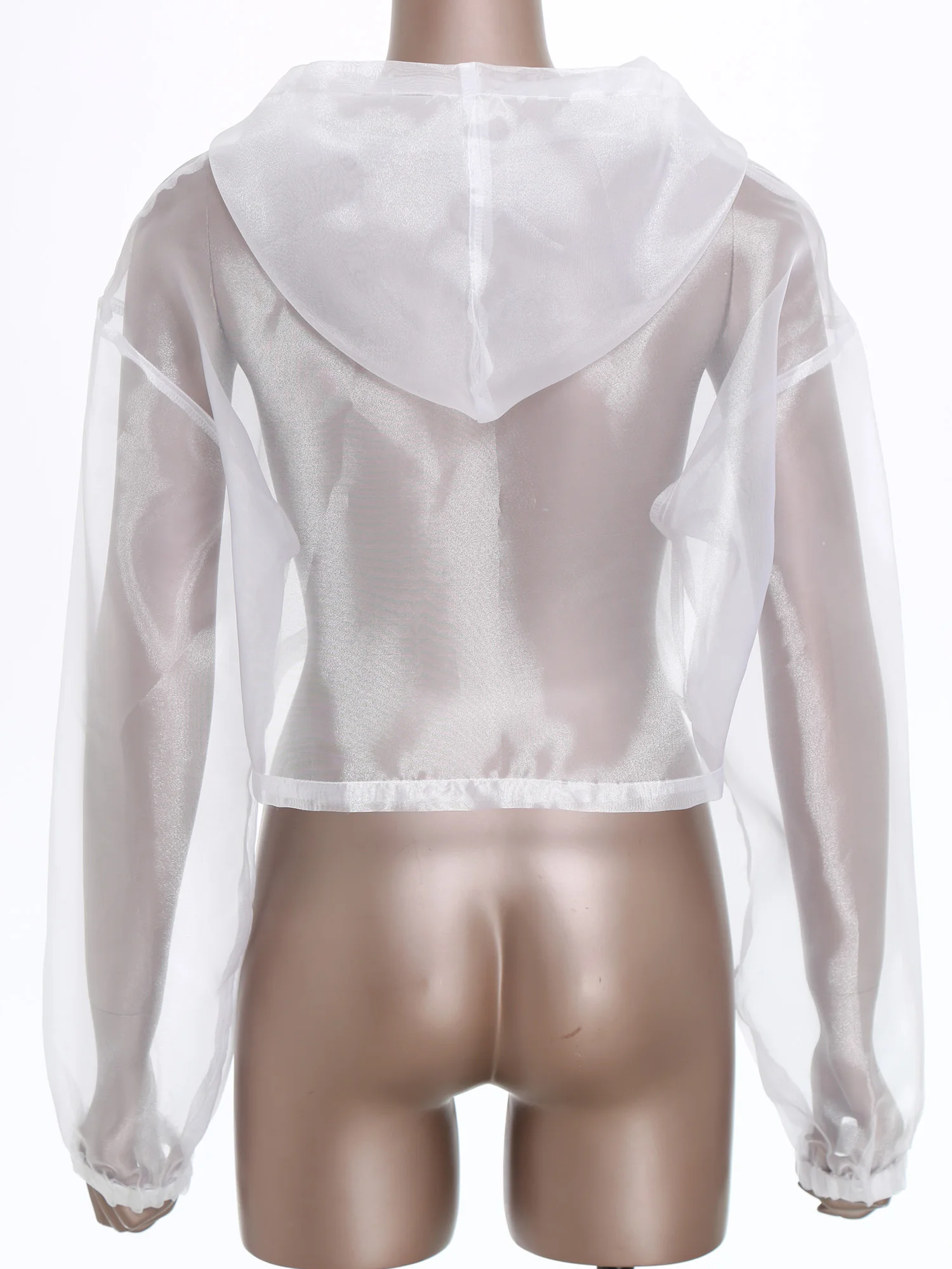 レディースキラキラ透明フード付きトップホログラフィック長袖クロップド Tシャツフェスティバル絶賛衣装プルオーバーパーカークラブウェア