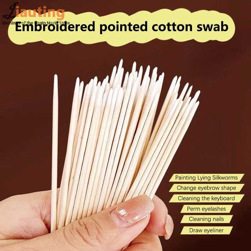 100Pcs Disposable Ultra-small Cotton Swab Brush Lint Free Micro Wood Makeup Brushes Eyelash Extension Glue Removing Tools