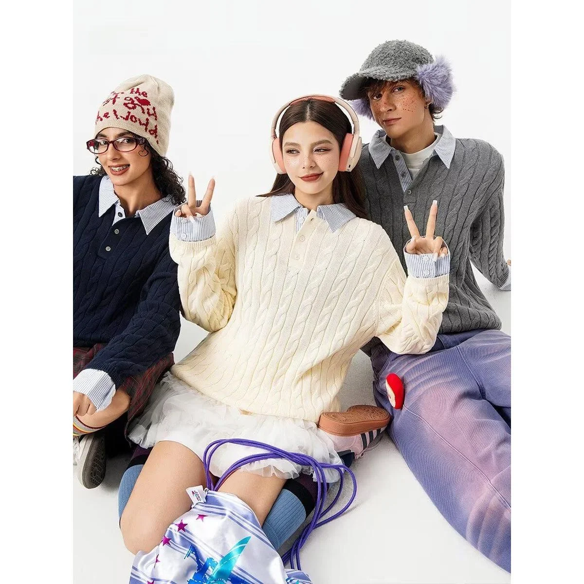 

American Sle V-Ne Knitted Sweater Cardigan Men's Color Casual Loose Fit Winter Outerwear Faionable Long Sve