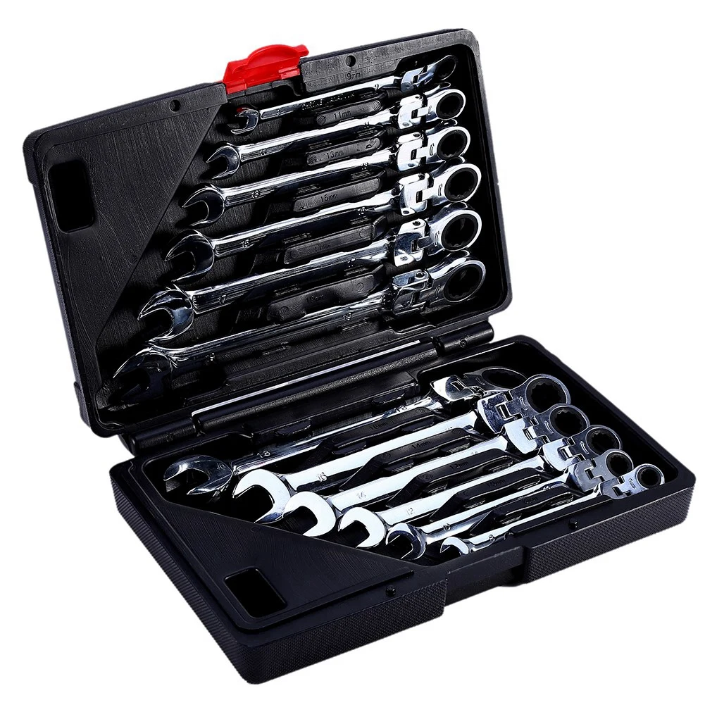 

Ratchet Wrench Tool 12 Piece Flexible Combination Spanners Ratchet Wrench Car Garage Tool Set 8-19mm Flexible Ratchet Wrench