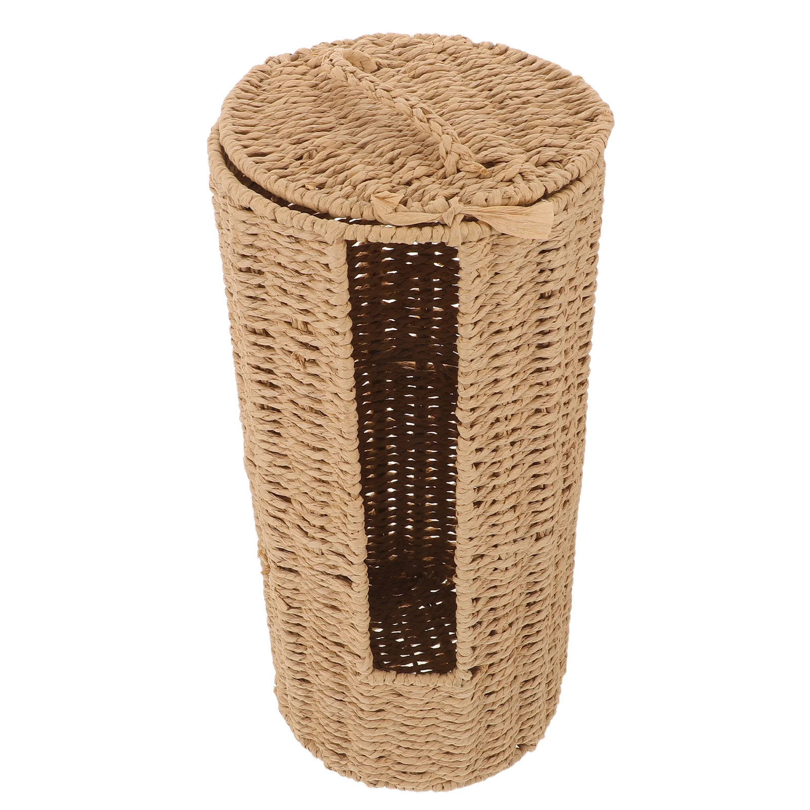 

Rattan Woven Toilet Paper Basket Lid Minimalist Rustic Covered Storage Hotel Towels Bathroom Laundry Accessories Countertop