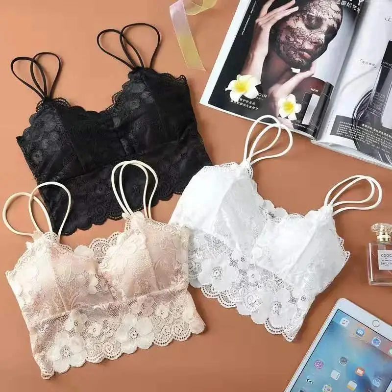 Soutien-gorge en dentelle sans couture pour femmes, 1 pièce, haut Sexy enveloppé, sangle de poitrine, coussinet de poitrine, Camisole, sous-vêtements, gilet de beauté, Bralette