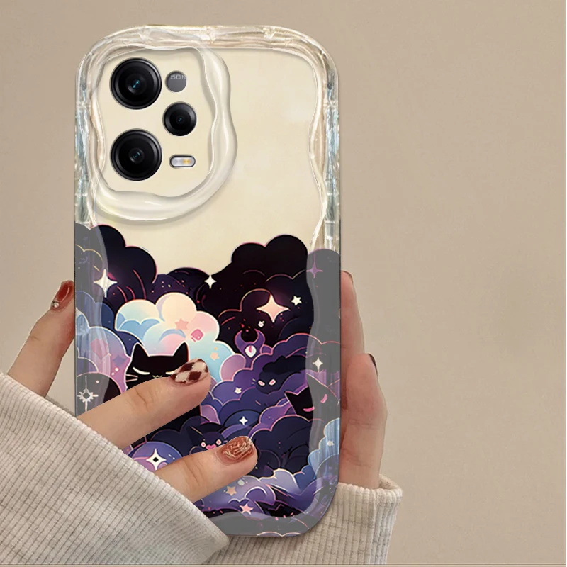 Dreamy Cloud Cat 3D Wave Case para Xiaomi Redmi Note 13 12 11 Pro Plus 4G 5G 12S 11S 10 10S 9 9S 8 13C 12C 10C Turbo 3 contraportada