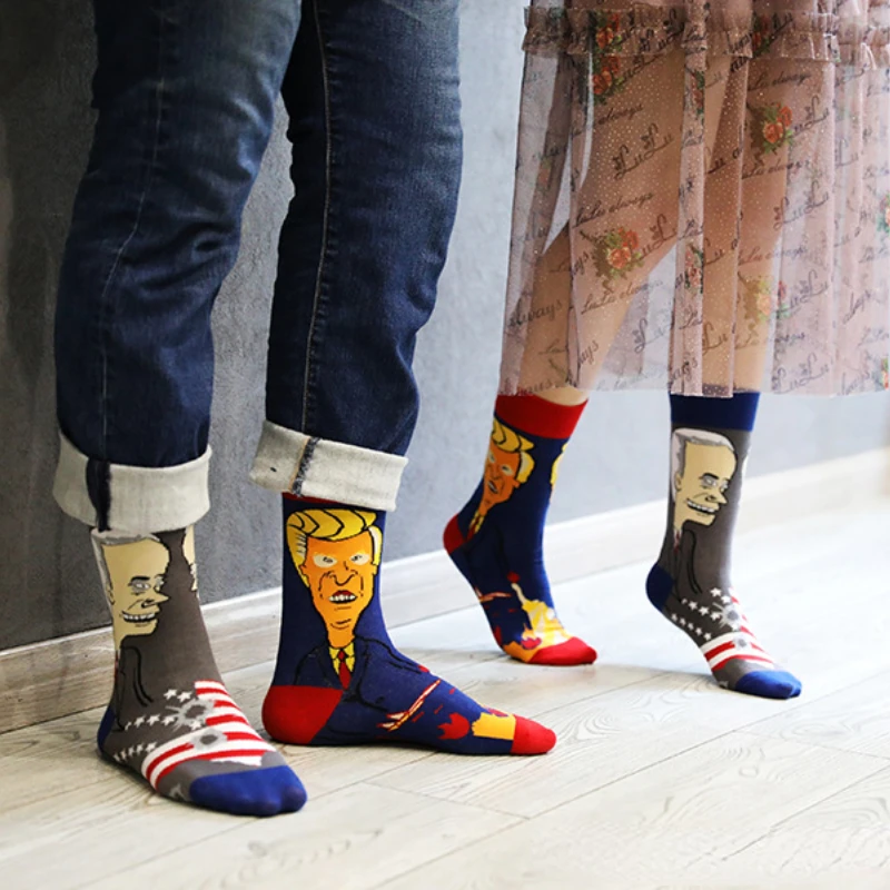 Calcetines asimétricos de algodón para parejas, medias de diseño Original, a la moda, para Otoño e Invierno