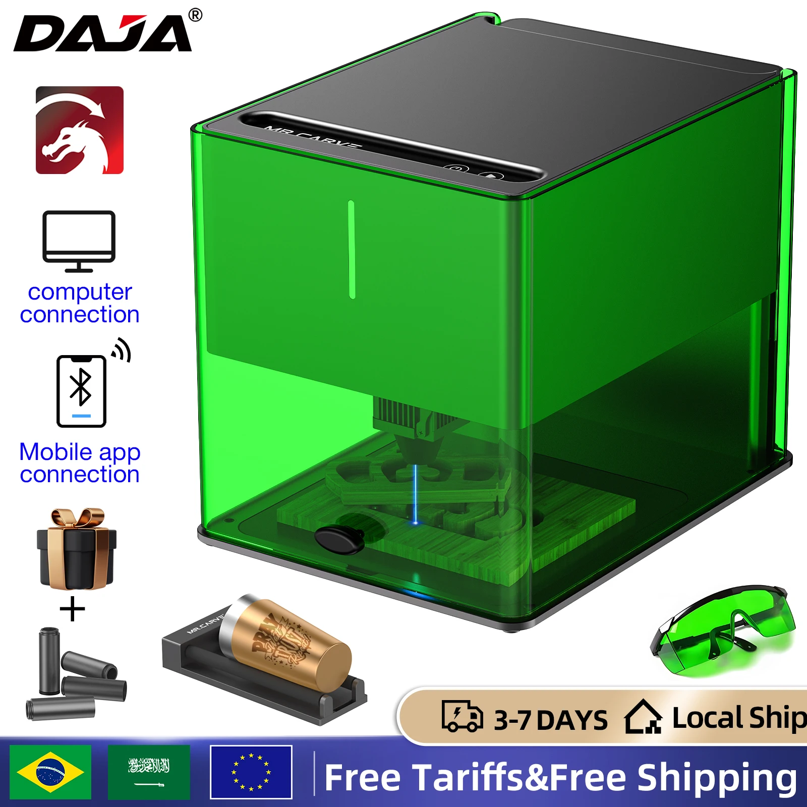 DAJA V1 Portable Mini Laser Engraving Machine for Business Shop Home Factory Engrave Metal Wood Acrylic Glass Leather Plastic