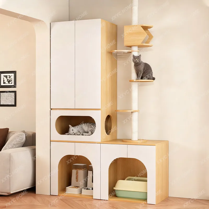 Simple  nest household large space indoor house  villa cat litter box locker integrated balcony cabinet