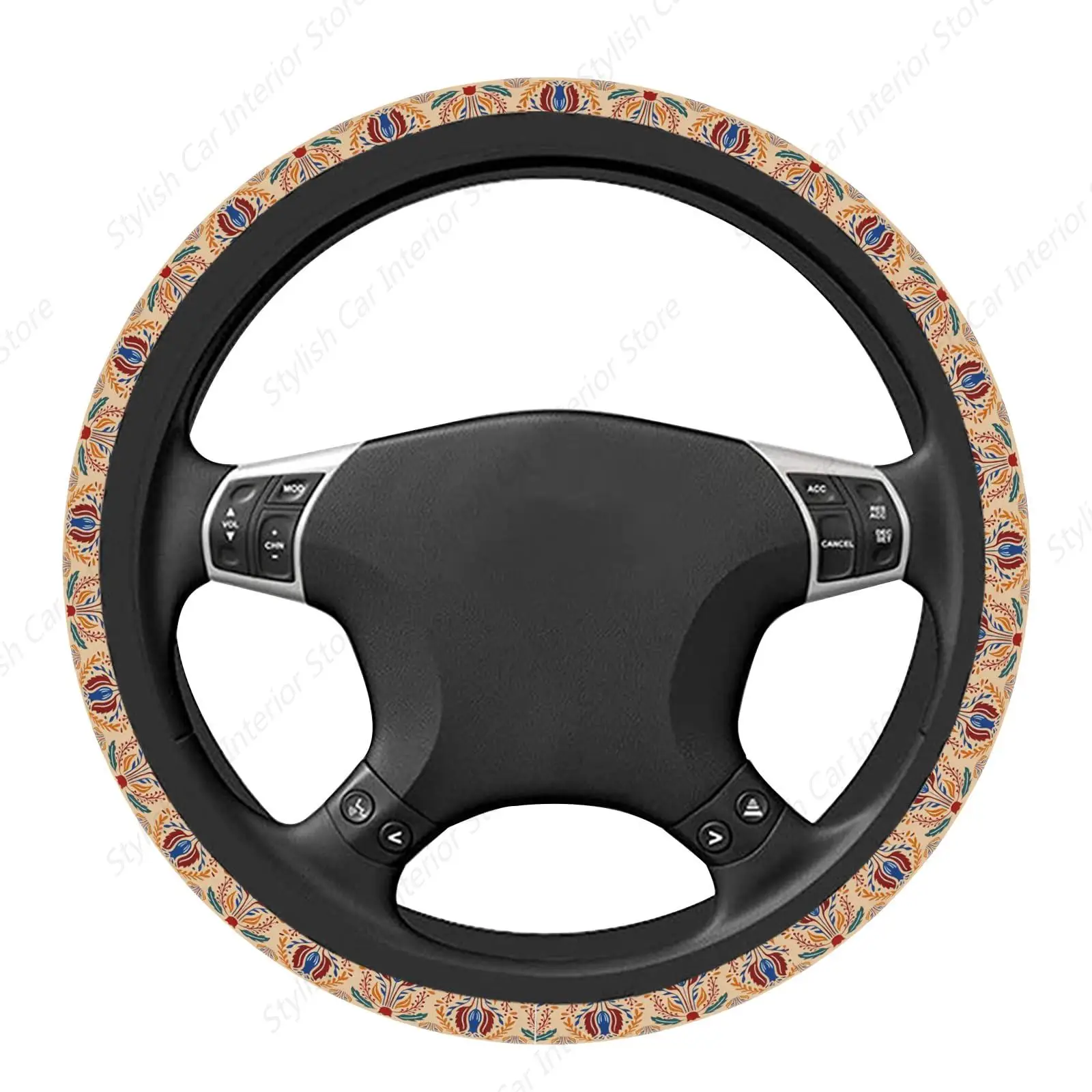 Sacred Easter Roses Flower Steering Wheel Cover Most Cars Men&Women Universal Non-Slip Protector Red Car Accessories