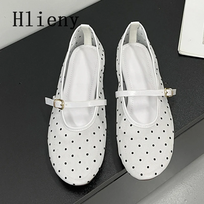 

Hlieny модные женские балетки в горошек на плоской подошве, повседневные прогулочные лоферы для вождения, женские туфли с круглым носком и пряжкой на ремешке, ленивые сабо