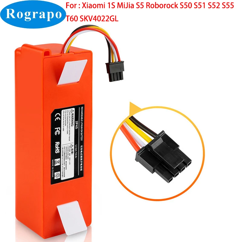 

New 14.4V 6500mAh-5200mAh BRR-2P4S-5200S Li-ion Battery For Xiaomi 1S MiJia S5 Roborock S50 S51 S52 S55 T60 SKV4022GL