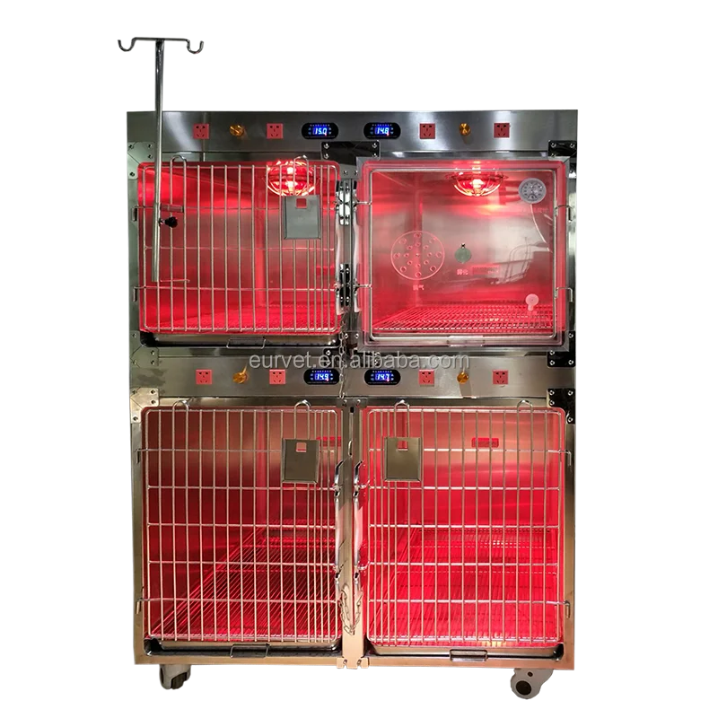 

EUR VET Factory Price 304 Stainless Steel Electric Power Pet Cage Hospital Veterinary Incubator Cage For Pets With Oxygen