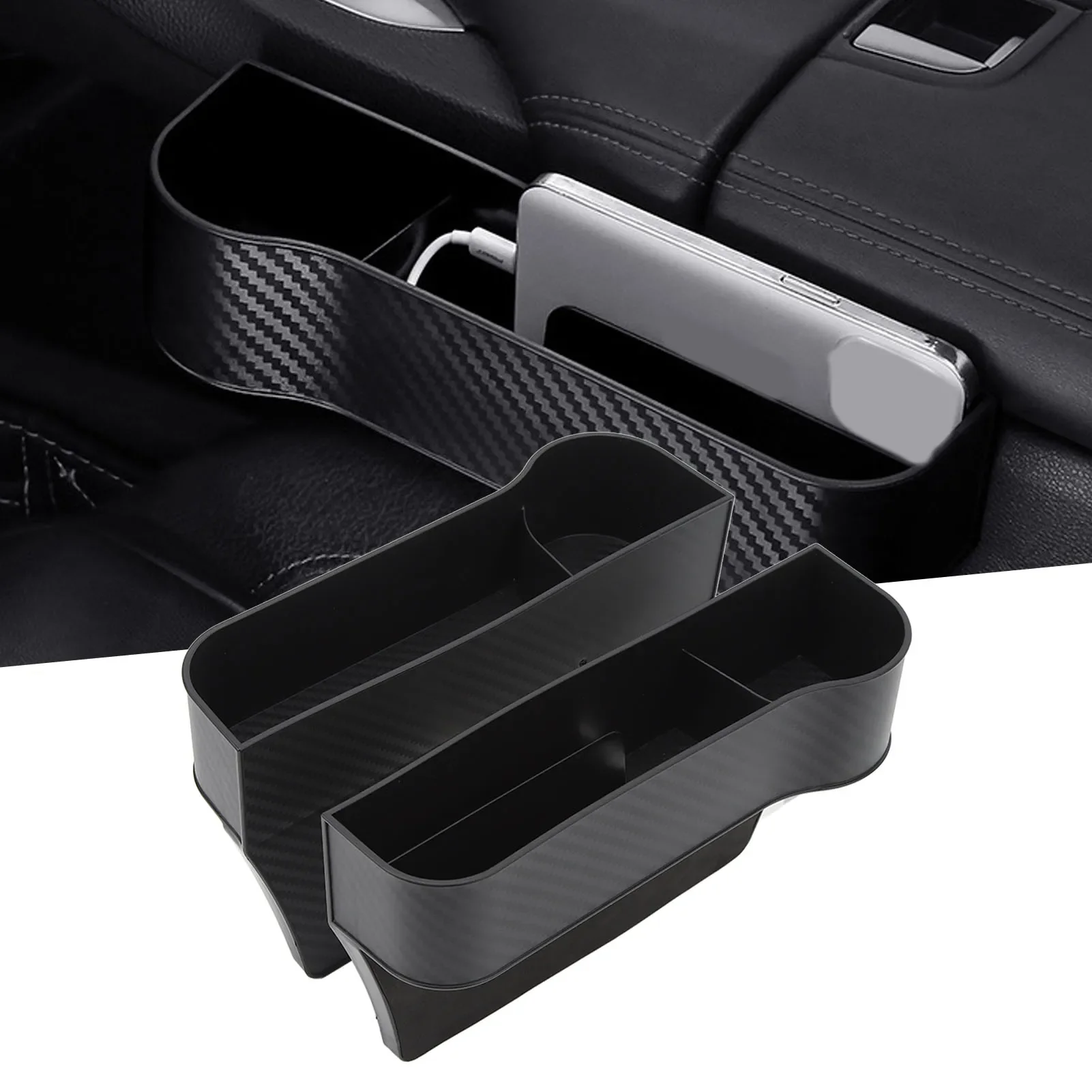 1 paio di scatole portaoggetti per seggiolino auto, modello in fibra di carbonio, porta carte universale per telefono, tasca per sedile, fessura per tasca, organizer