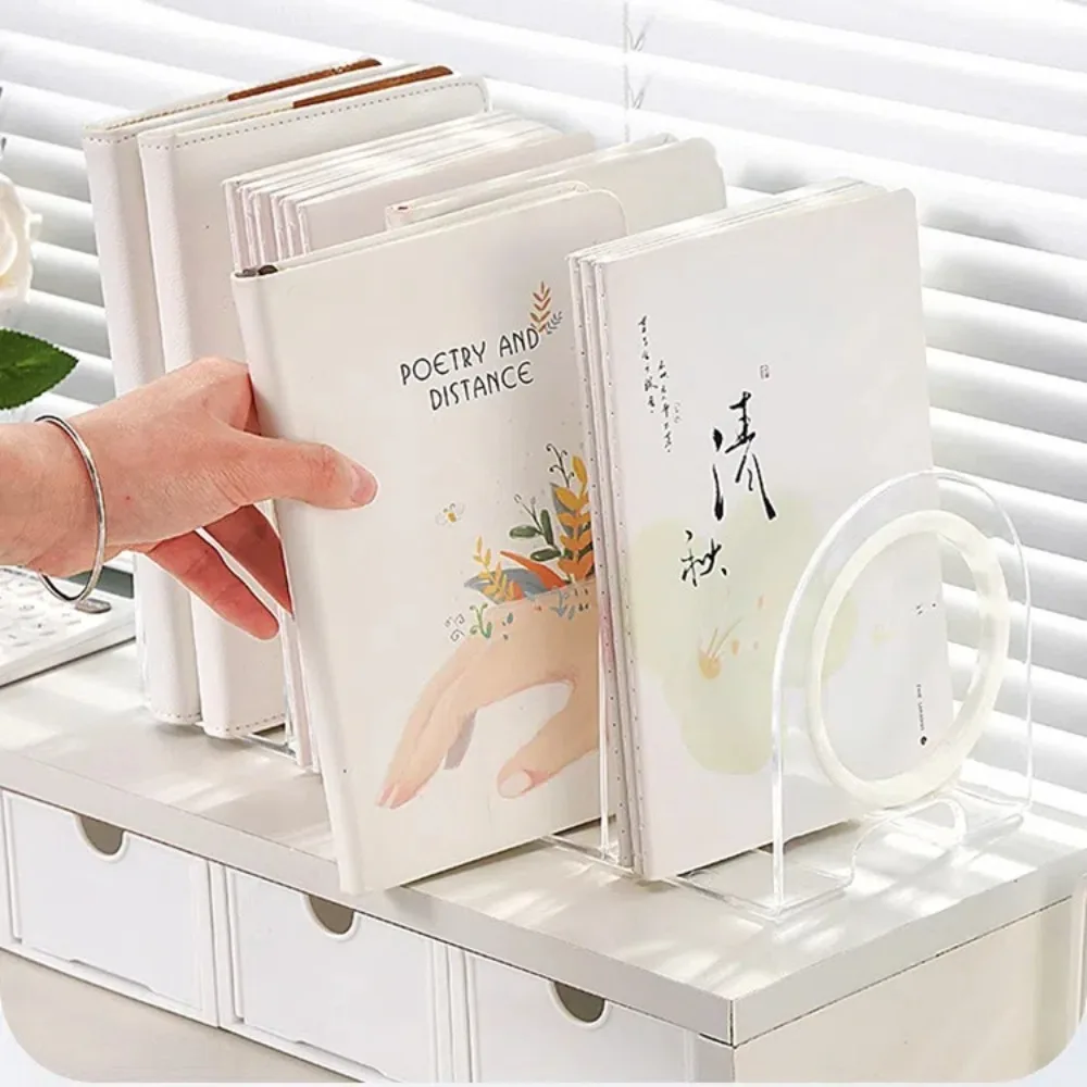 Minimalism Bookshelf Book Holder Transparent Save Space Handle Bookends File Organizer Desktop Desk Storage Rack