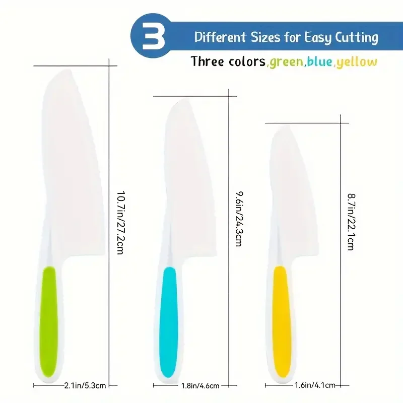 Kitchen Safety Non-Hand Cutting Plastic Fruit Vegetable Knife Set Saw-Toothed Cake Knife Easy to Use for All Ages