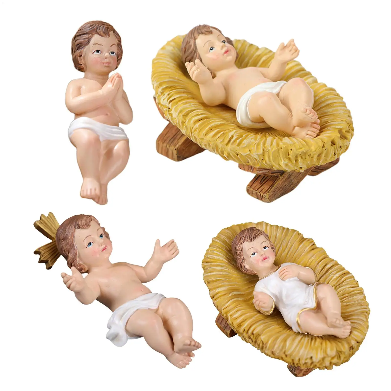 Estatuilla de Jesús en Manger, escultura de Natividad de resina, figuras de bebé Jesús Cristo en Manger, decoración artesanal de escena de Natividad de Iglesia