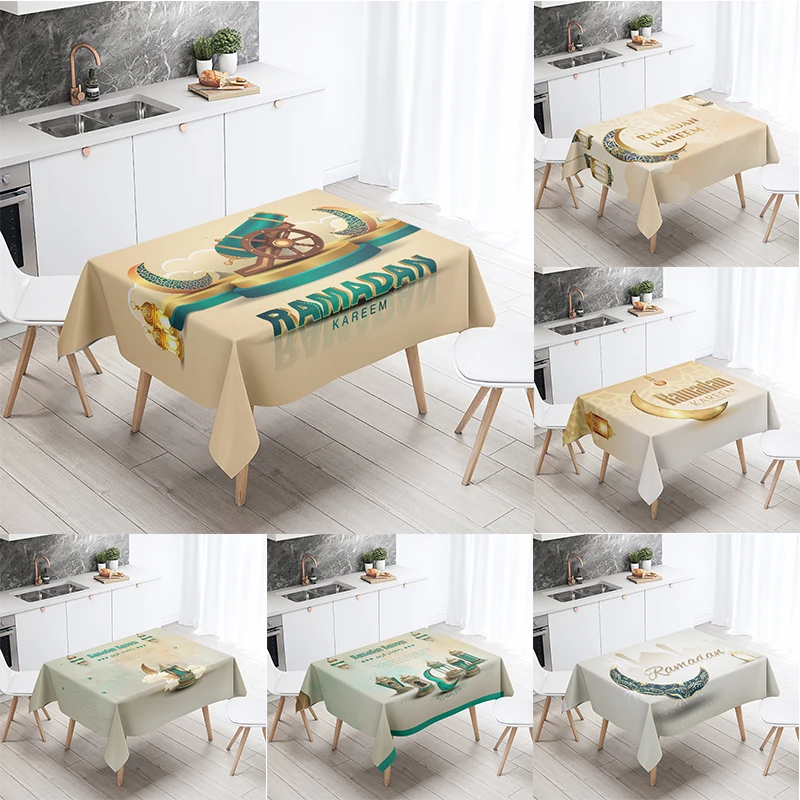 Ramadan Kareem Home Decoration Tablecloth Islamic Muslim Mosque Decoration Tablecloth Waterproof and Stain Resistant