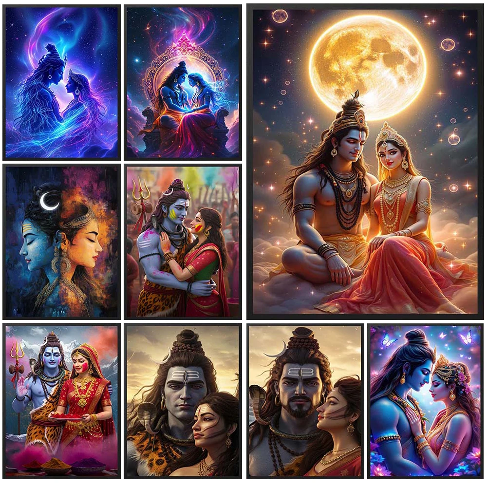 Hinduism Lord shiva Parvati Poster Religion Wall Pictures For Church Room Decor Posters Wall Art Canvas Painting Unframed