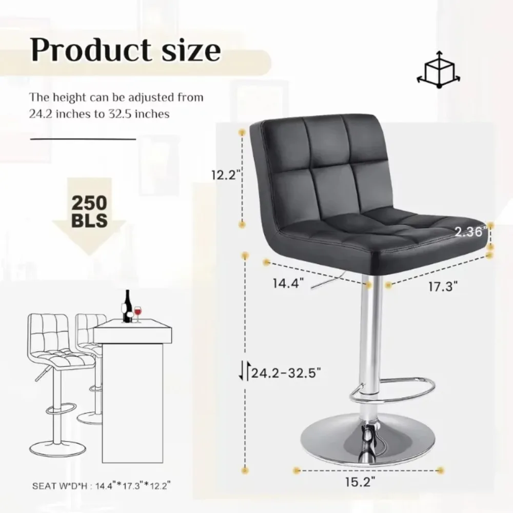 24 inch Bar Stools Set of 2 or 4,  Counter Height Bars Stoolss, Upholstered Bar stoolss w/Metal Base, PU Leather Saddle Stools