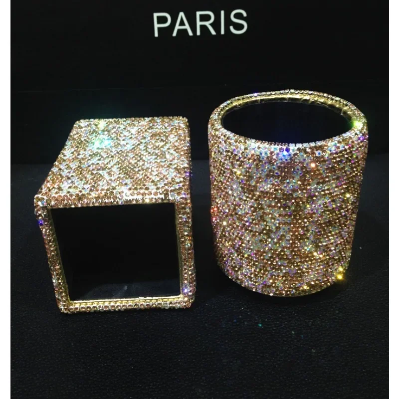 Square Rhinestone Pen Holder Display Stand Diamond-studded Makeup Brush Eyebrow Pencil Pen Barrel Office Ornaments Storage Boxes