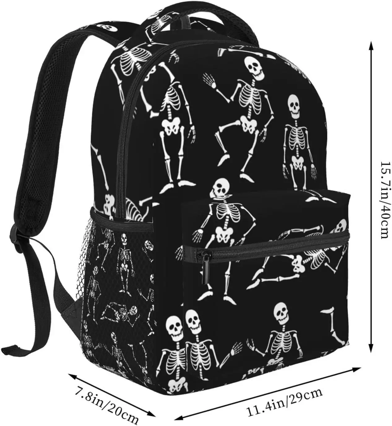 Black Skeletons White Funny Pattern Stylish Casual Backpack Purse Laptop Backpacks Pockets Computer Daypack For Business Travel